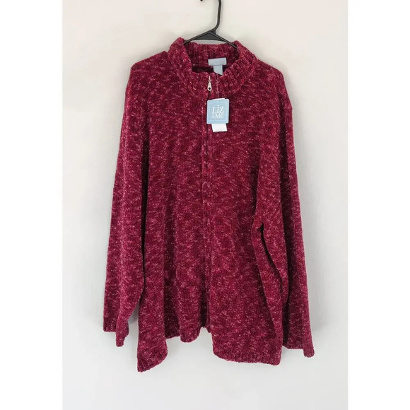 Liz & Me Full Zip Cardigan Sweater Jacket Red Sz 2X High Neck Cozy Comfortable - Picture 1 of 5
